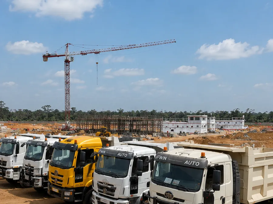 Flotte de camions bennes OrionX en location longue durée sur un chantier