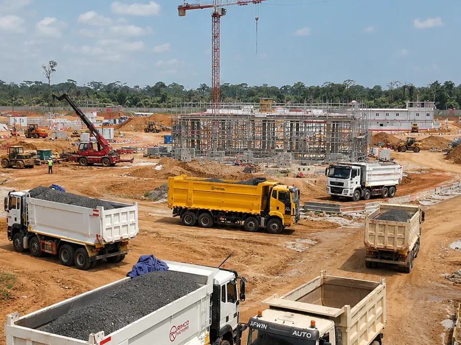Camions bennes OrionX en renfort sur un grand chantier BTP à Abidjan